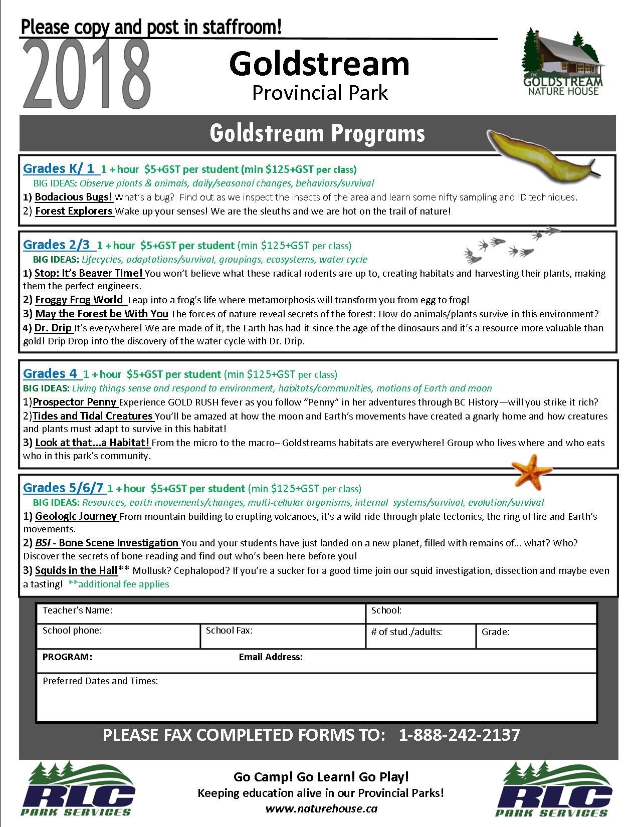 2018 Goldstream Fax sheet